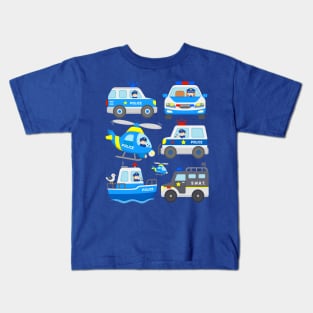 Police Vehicles SWAT Truck Officers Chopper Boat Patrol Cars Kids T-Shirt